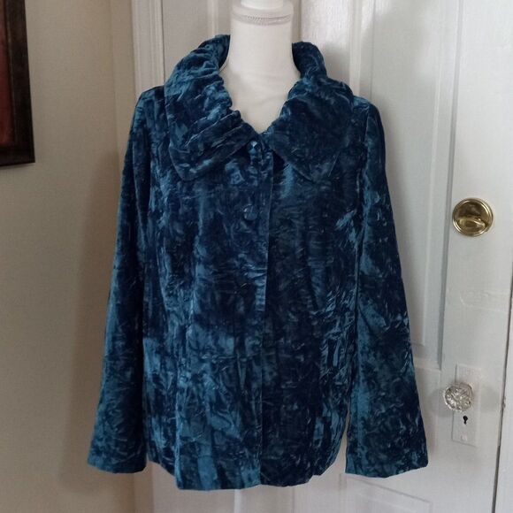 ROAMAN'S Women's Fully Lined 3 Button Velour Blazer (Size 14W) TEAL ~ NEW!!! - Picture 1 of 6